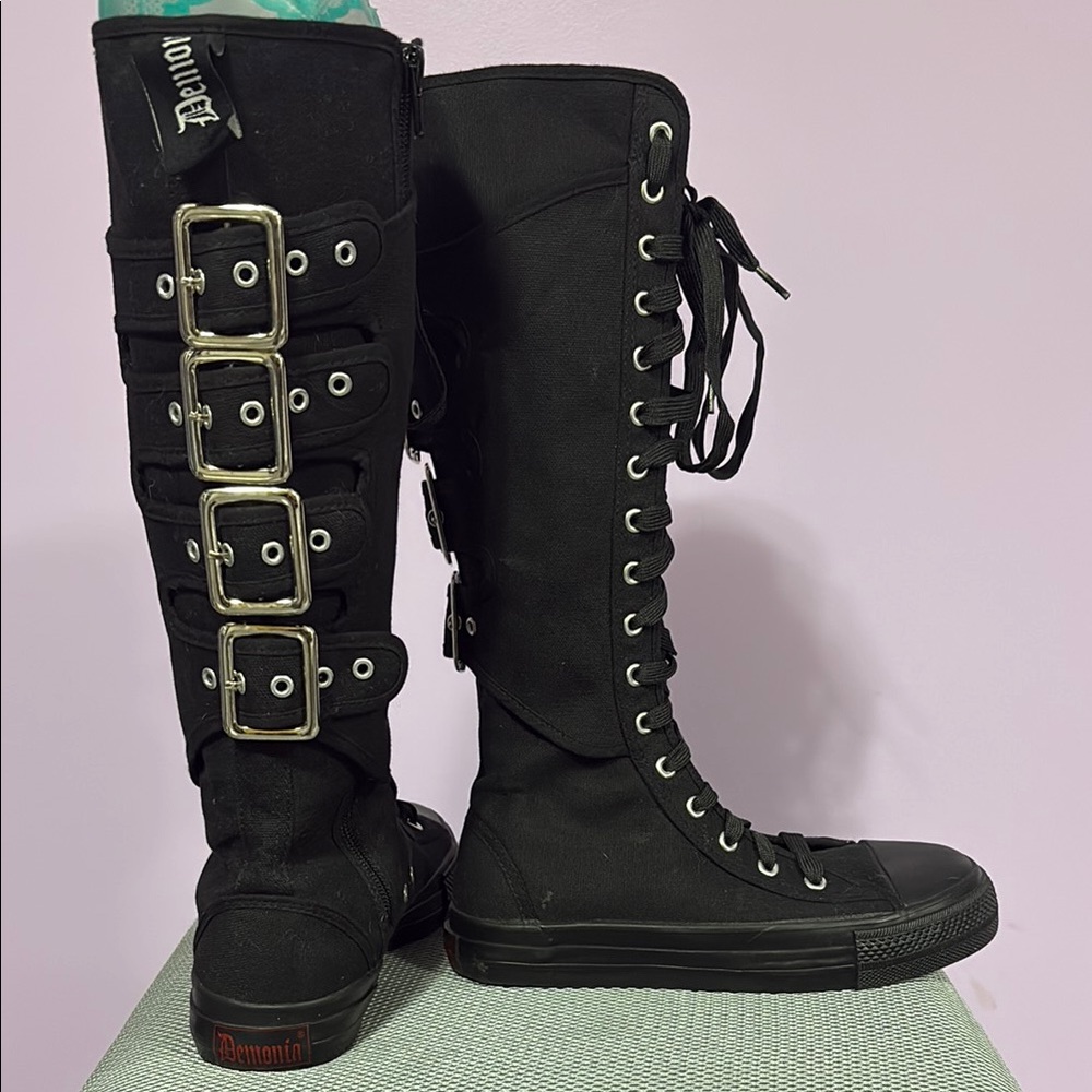 Demonia Black Lace-Up Combat Boots
